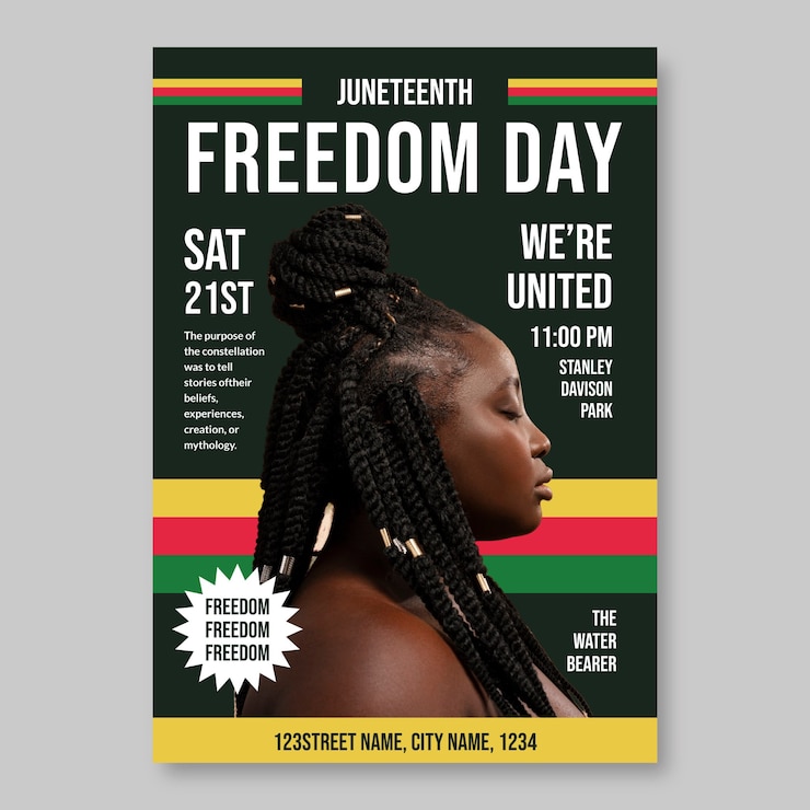 Gratis Vector voorbeeld van een flyer voor de dag van de vrijheid op 19 juni