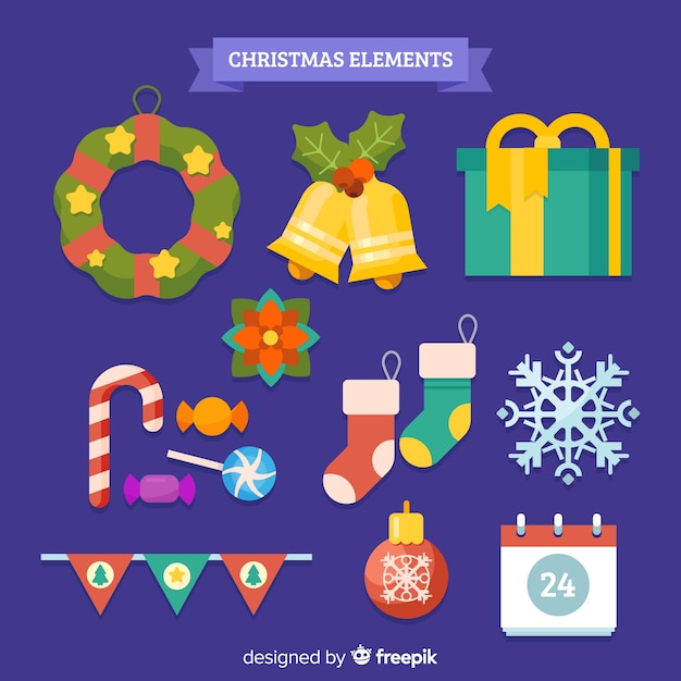 Voorbeeld van kerst elementen in platte ontwerp