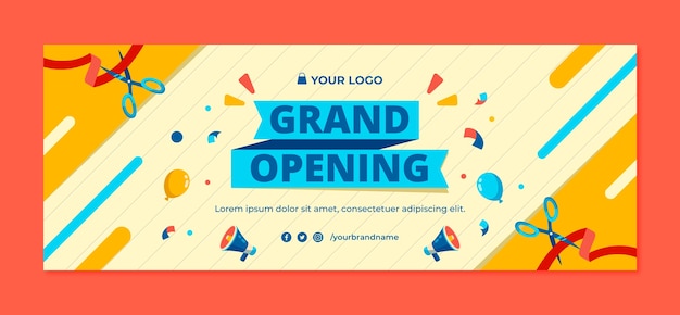 Gratis vector voorbladsjabloon voor sociale media voor feestelijke opening van bedrijven