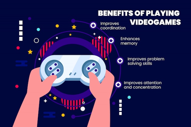 Gratis vector voordelen van het spelen van videogames met details
