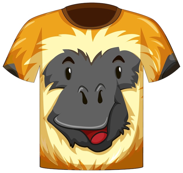 Gratis vector voorkant van t-shirt met gezicht van gibbonpatroon