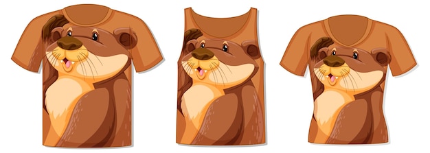 Gratis vector voorkant van t-shirt met ottersjabloon