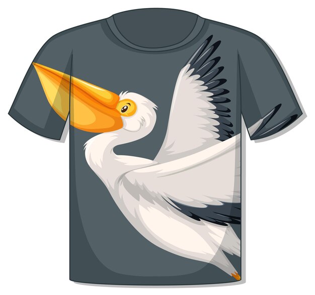 Voorkant van t-shirt met sjabloon voor pelikaanvogel