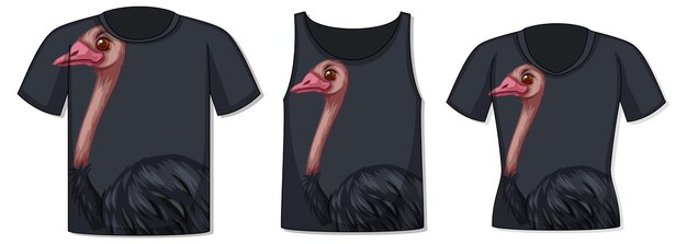 Voorkant van t-shirt met struisvogelsjabloon