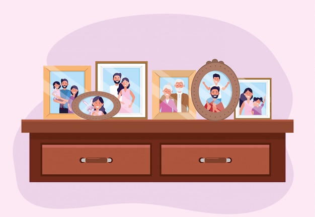 Voorstellen met familie foto's herinneringen in het dressoir