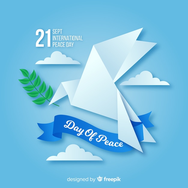 Gratis vector vrede dag achtergrond met origami duif