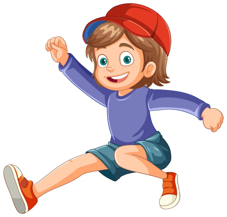 Gratis Vector vreugdevol avonturier meisje springen cartoon personage
