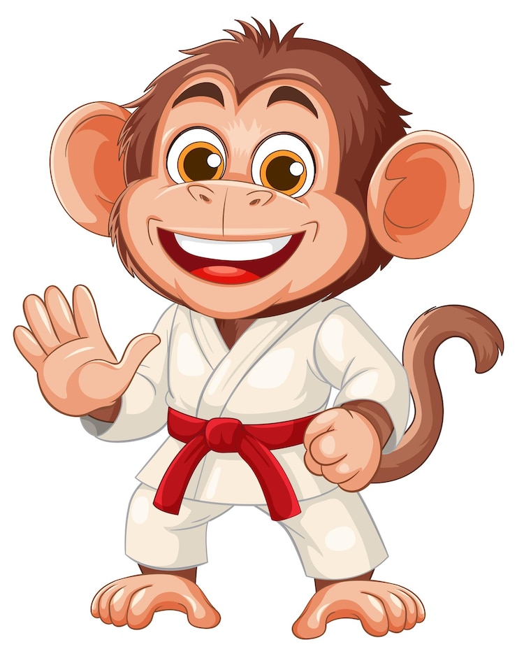 Gratis Vector vreugdevolle aap in karate gi vector illustratie