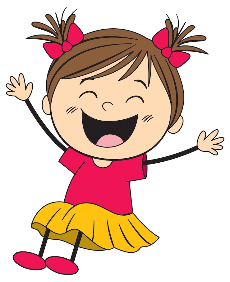 Gratis Vector vreugdevolle cartoon meisje met pigtails en heldere outfit
