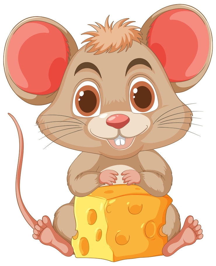 Gratis Vector vreugdevolle muis met een stukje kaas