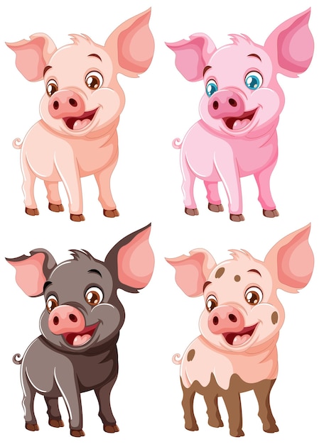 Gratis vector vreugdevolle spotprenten van varkens