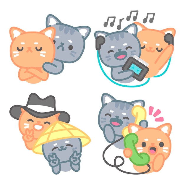 Gratis vector vrienden stickers verzamelen met tomomi de kat