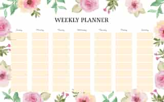 Gratis vector vrij roze aquarel bloemen weekplanner