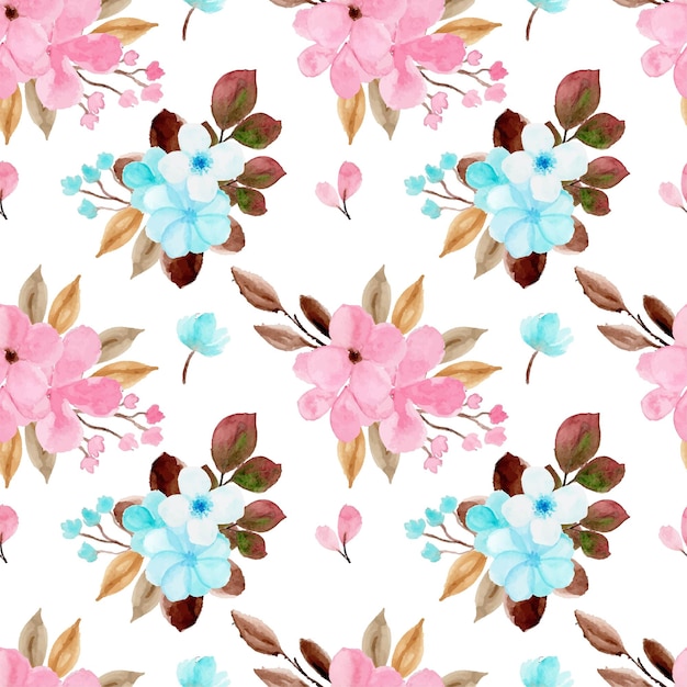 Vrij roze en blauw pastel aquarel bloemen naadloos patroon