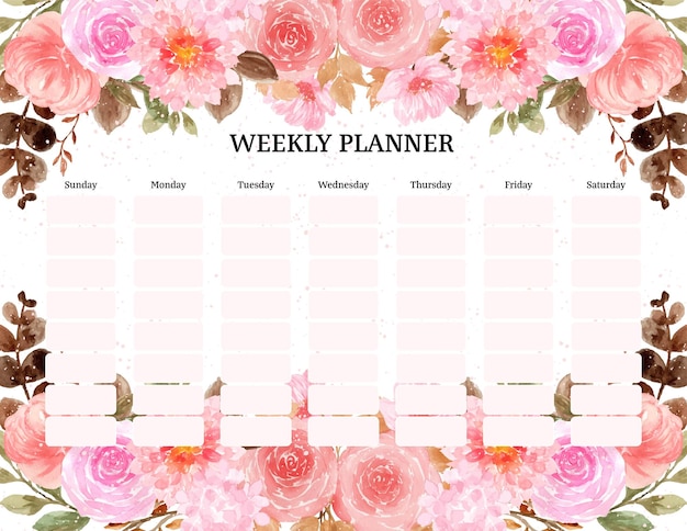 Vrij rustieke roze aquarel bloemen weekplanner