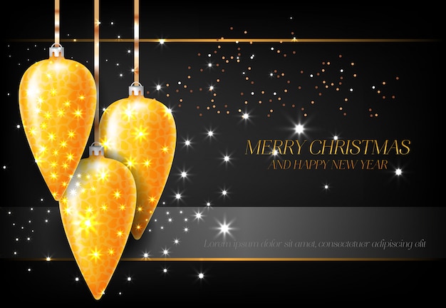 Vrolijk kerstfeest en een gelukkig nieuwjaar met gouden versieringen
