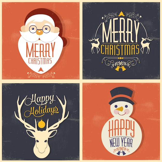 Gratis vector vrolijk kerstfeest en happy holidays vintage wenskaart