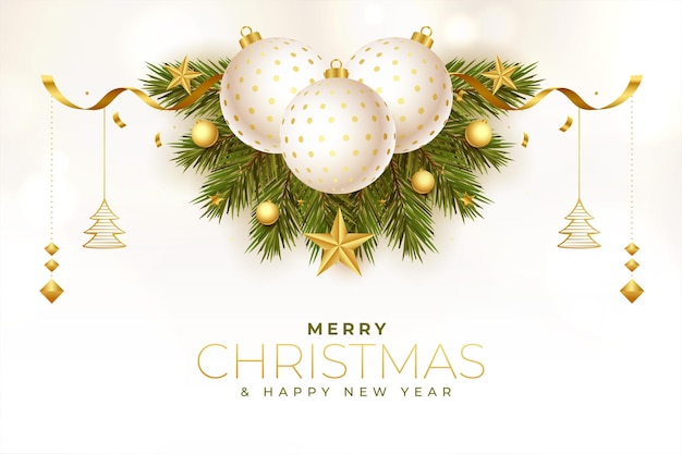 Gratis vector vrolijk kerstfeest festivalkaart met 3d-decoratieve elementen