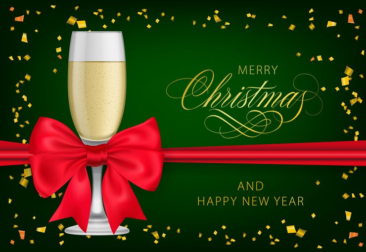 Gratis Vector vrolijk kerstfeest met champagneglas
