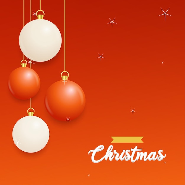 Vrolijk kerstfeest rode achtergrond met witte en rode hangende ballen horizontale kerstposters wenskaarten vectorillustratie