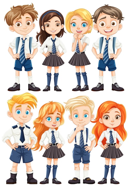 Vrolijke cartoonpersonages van jongens en meisjes