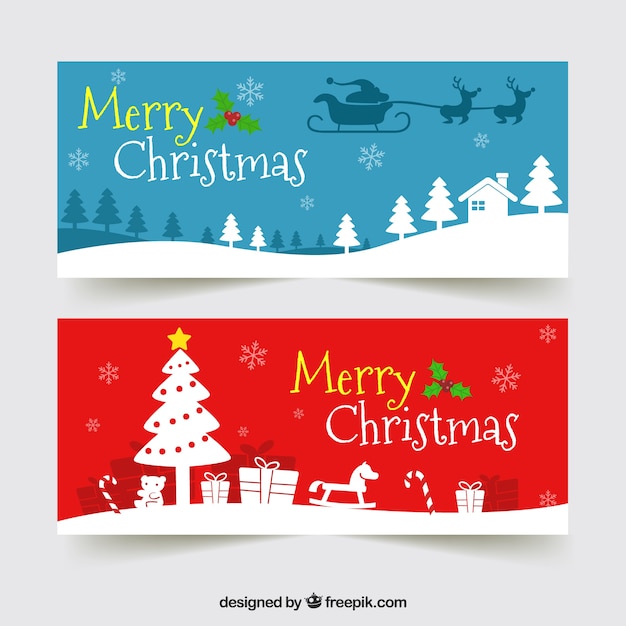 Vrolijke kerstbanners met silhouetten