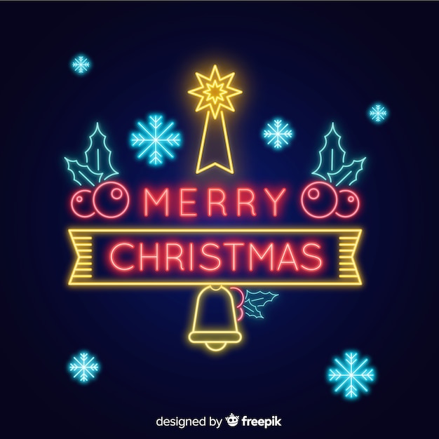 Gratis vector vrolijke kerstmisachtergrond van het neon