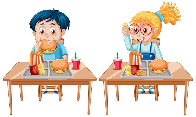 Gratis vector vrolijke kinderen genieten van etenstijd