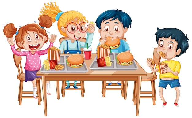 Gratis vector vrolijke kinderen genieten van etenstijd