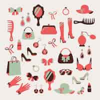 Gratis vector vrouw accessoires pictogrammen instellen