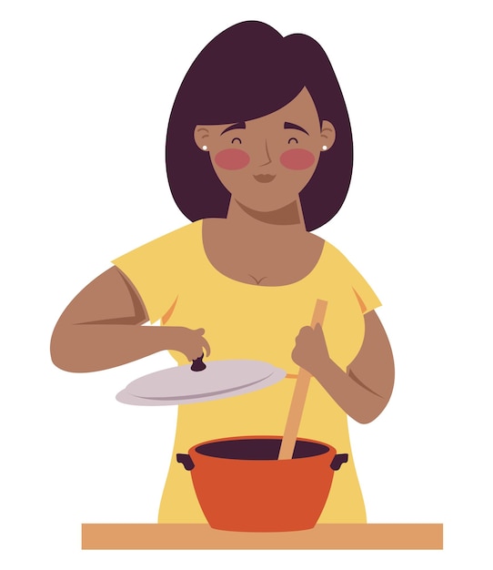 Gratis vector vrouw afro koken met pot