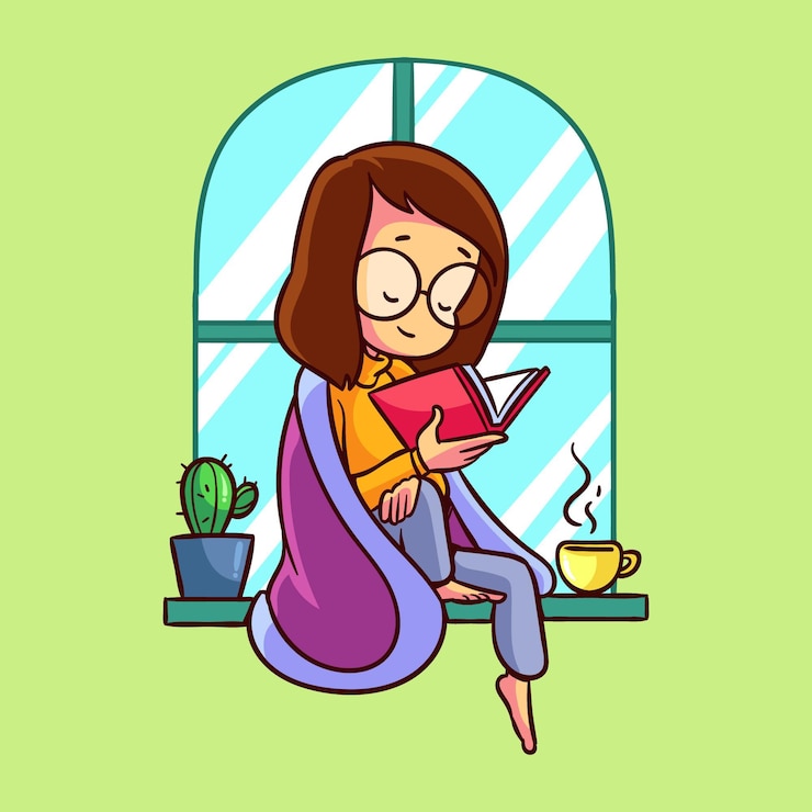 Gratis Vector vrouw die een boek leest dat zij houdt van