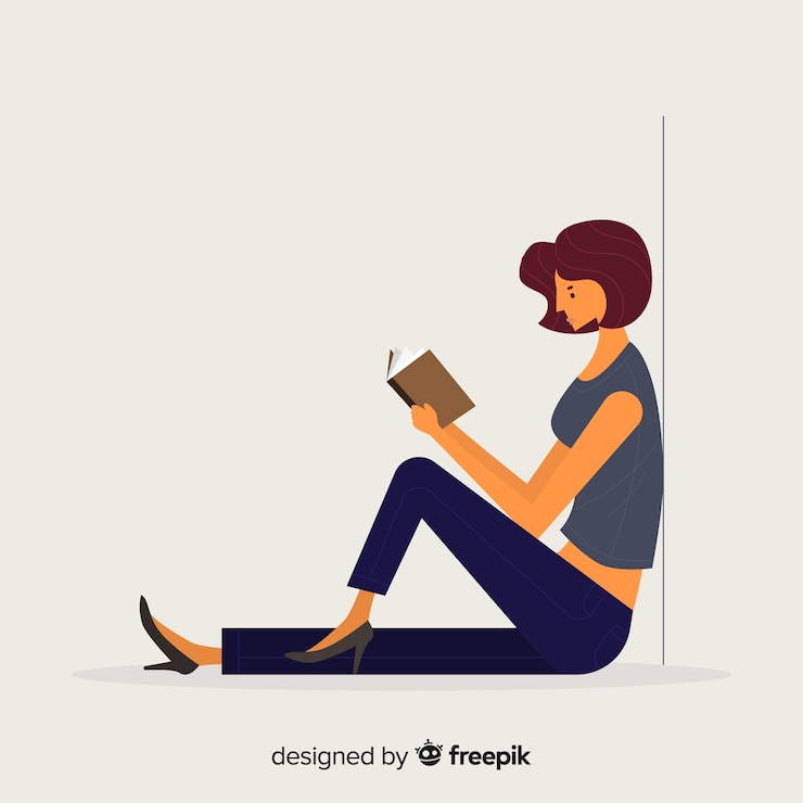 Gratis Vector vrouw die een boekachtergrond leest