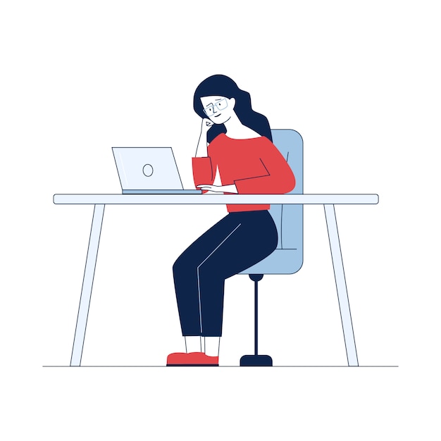 Gratis vector vrouw die met laptop werkt