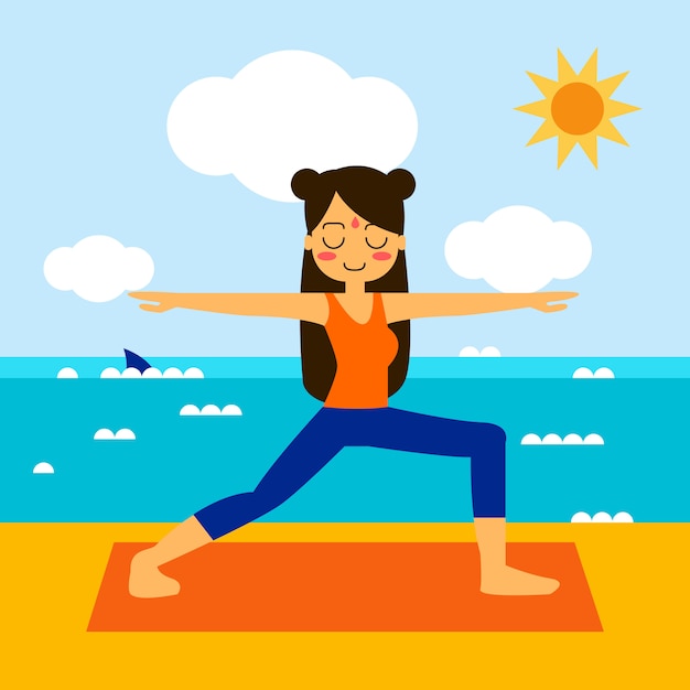 Gratis vector vrouw het praktizeren yoga in de boom stelt. in asana vrikshasana.