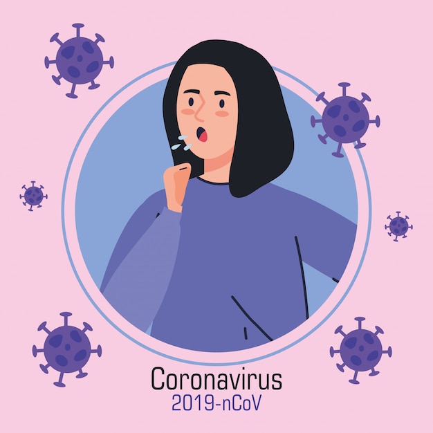 Vrouw hoest ziek van coronavirus 2019 ncov