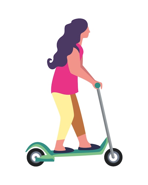 Gratis vector vrouw in elektrische kick scooter geïsoleerd icoon