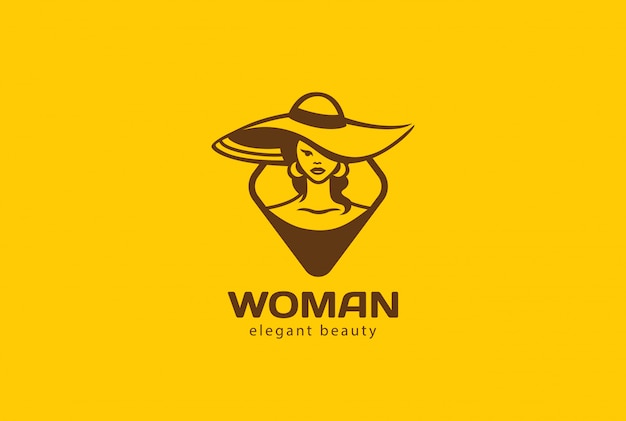 Vrouw in hoed Logo vector vintage pictogram.