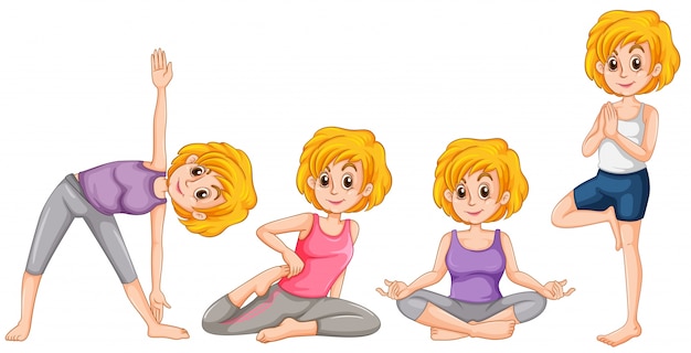 Gratis vector vrouw in verschillende positie van yoga illustratie