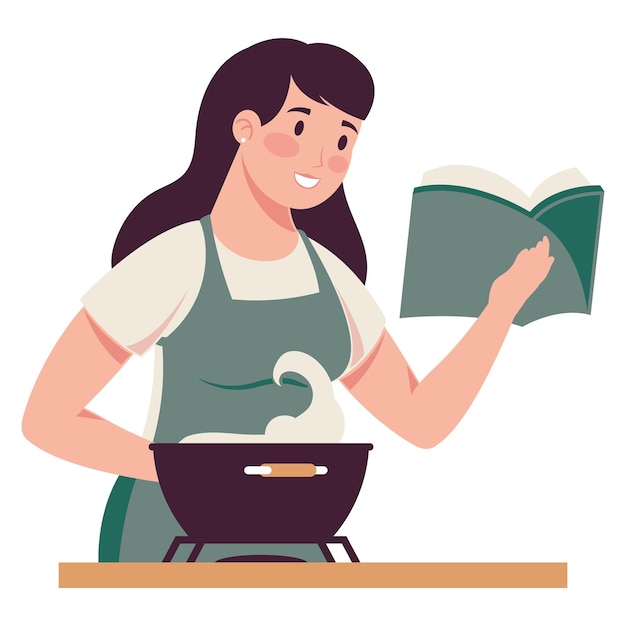 Vrouw koken en lezen recept