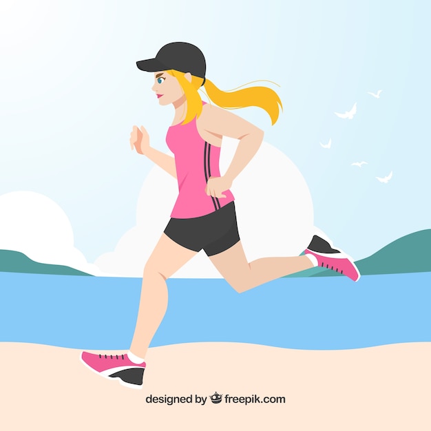 Gratis vector vrouw loopt nexto naar het strand achtergrond