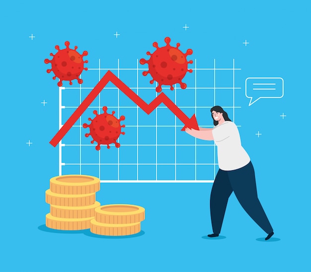 Vrouw met infographic van economische impact door covid 2019