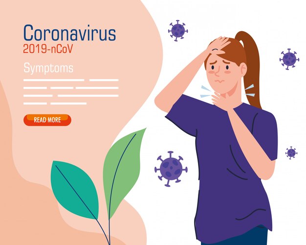Vrouw met keelpijn ziek van coronavirus 2019 ncov