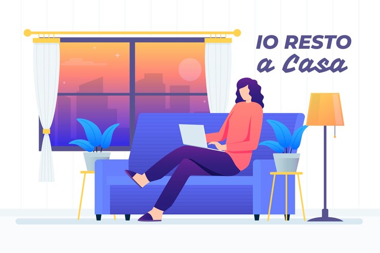 Gratis Vector vrouw met laptop op de bank