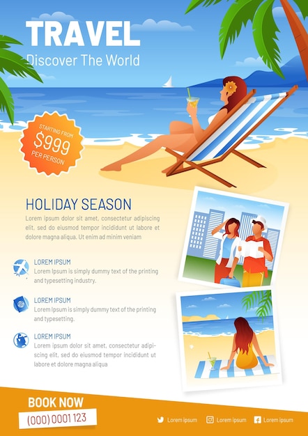 Gratis vector vrouw op het strand reizen verkoop flyer-sjabloon