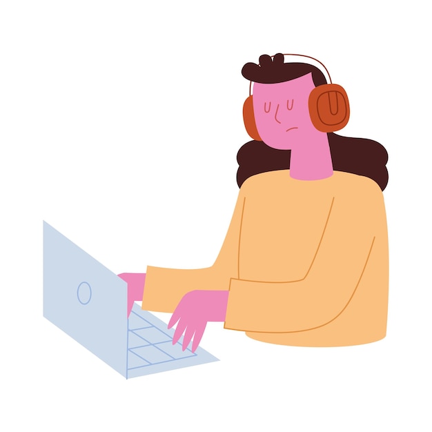 Gratis vector vrouw studeert met laptop.