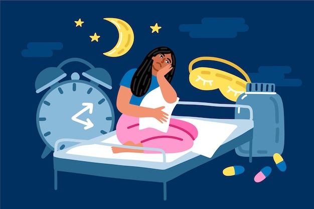 Gratis vector vrouw zitten in bed slapeloosheid concept