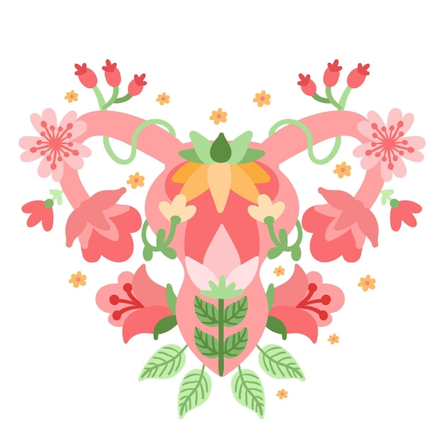 Gratis vector vrouwelijk voortplantingssysteem met bloemen