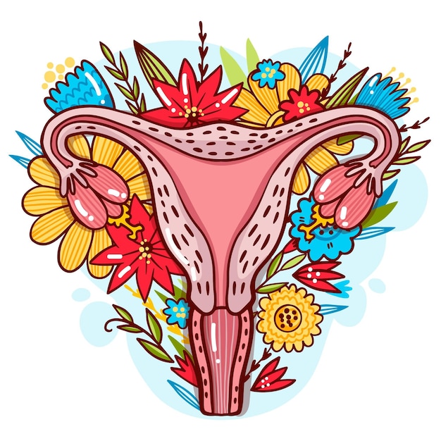 Gratis vector vrouwelijk voortplantingssysteem met bloemen