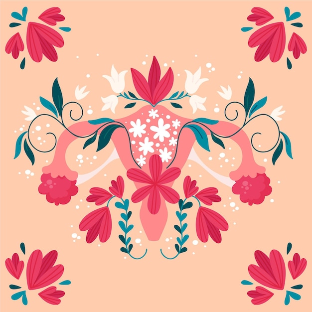 Gratis vector vrouwelijk voortplantingssysteem met bloemen